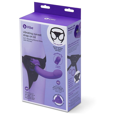 Vibrating Curved Silicone Dildo Strap-On Kit by B-Vibe - Strap On Sextoys