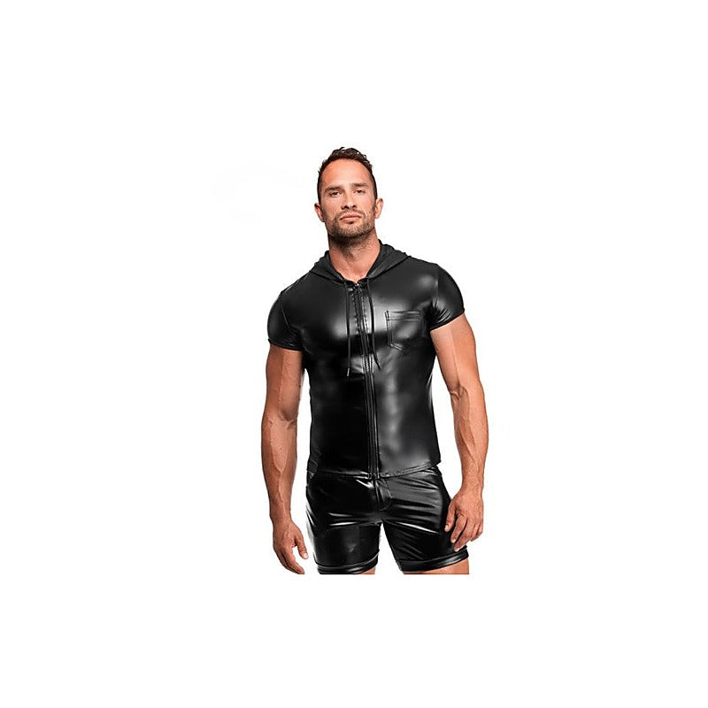 Vexen Hooded Powerwetlook T-Shirt by Noir Handmade - Mens Briefs And Boxers