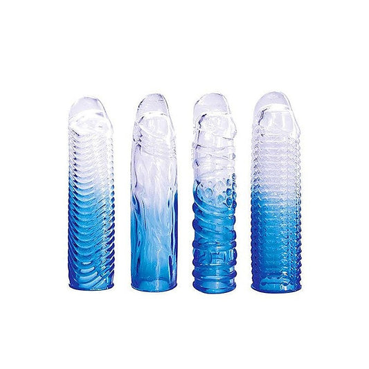 SAPPHIRE 4 Piece Men's Penis Sleeve Set by Adam & Eve - Penis Sleeves and Extenders