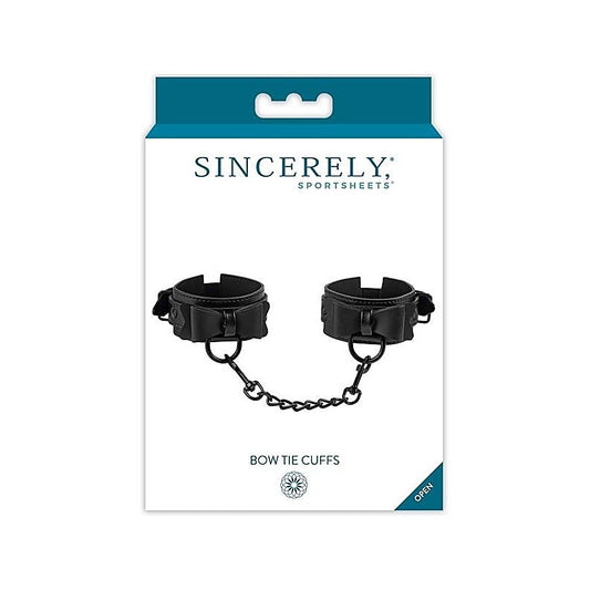 Bow Tie Faux Leather Wrist Cuffs by Sportsheets - Cuffs and Restraints