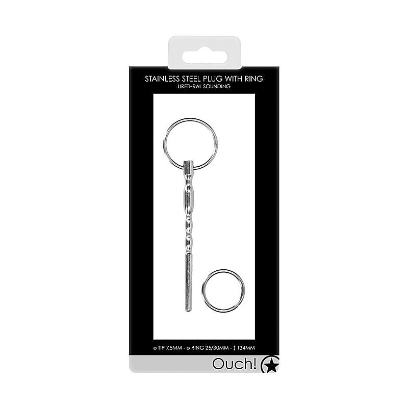 Stainless Steel Urethral Penis Plug With Ring 8mm - Urethral Sounds