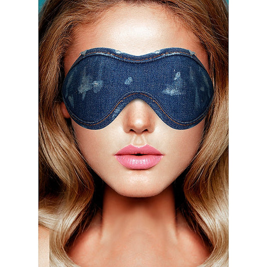 Fashionable Denim Bondage Eye Mask by Shots Toys - Masks And Blindfolds