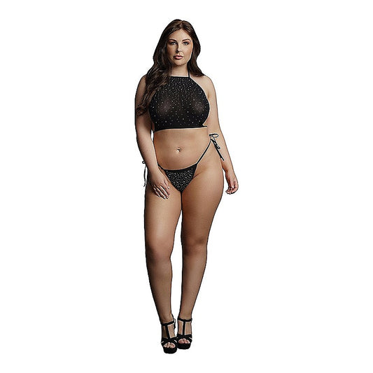 Le Desir Festive Rhinestone Womens Top and Thong - Bras and Bra Sets