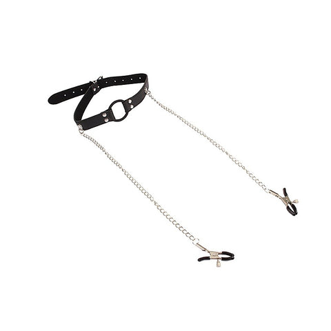 Breathable O-ring Gag with Nipple Clamps by Chisa - Bondage Gags and Bits