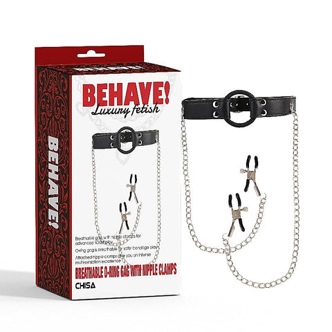 Breathable O-ring Gag with Nipple Clamps by Chisa - Bondage Gags and Bits