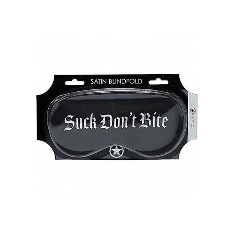 OUCH! Suck Don't Bite Printed Satin BDSM Mask by Shots Toys - Masks And Blindfolds