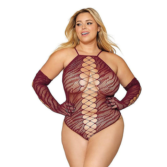 Seamless Zebra Fishnet Teddy and Glove Set - Teddies and Bodysuits