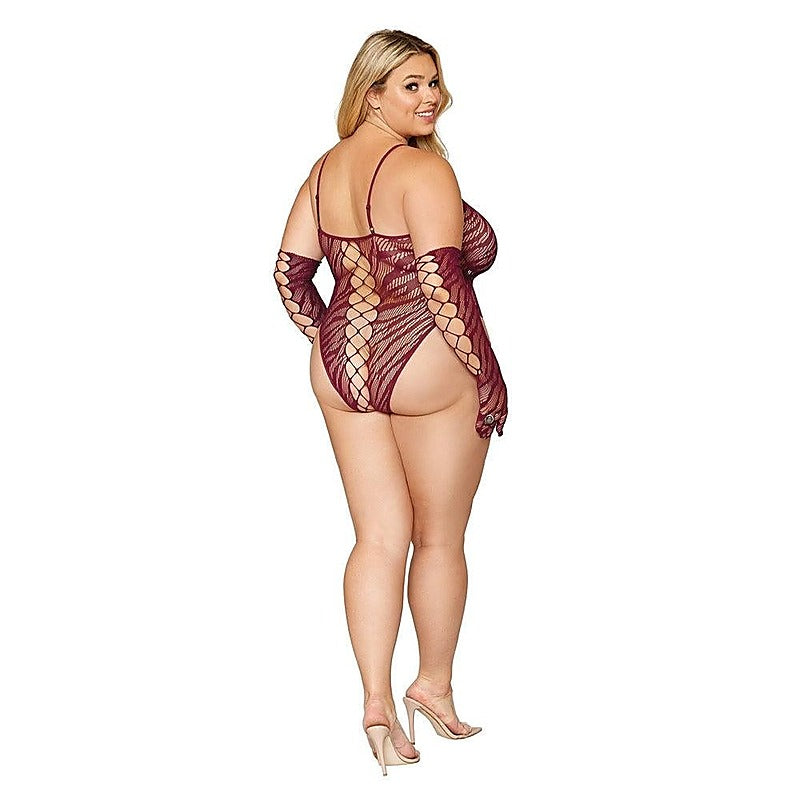 Seamless Zebra Fishnet Teddy and Glove Set - Teddies and Bodysuits