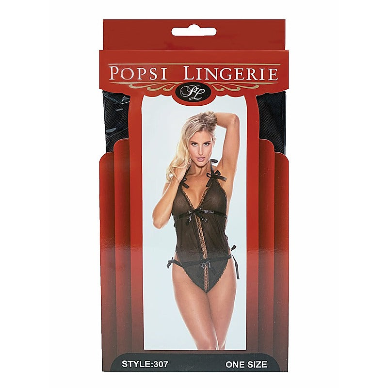 Risque Ribbon Sexy Mesh Teddy by Popsi Lingerie - Teddies and Bodysuits
