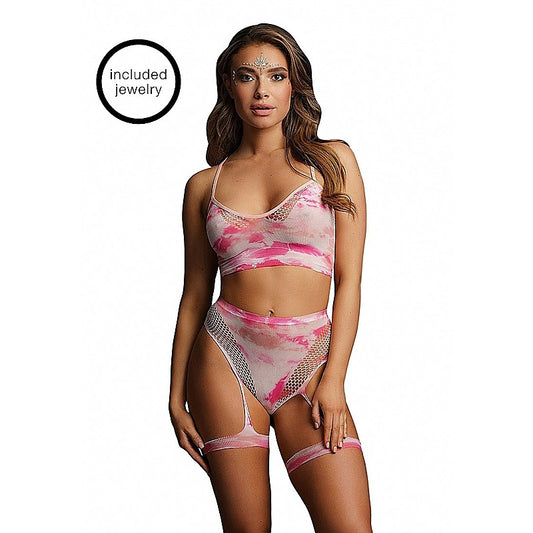 2 Piece Tie Dye Sexy Bra Set with Garters by Shots Toys - Bras and Bra Sets