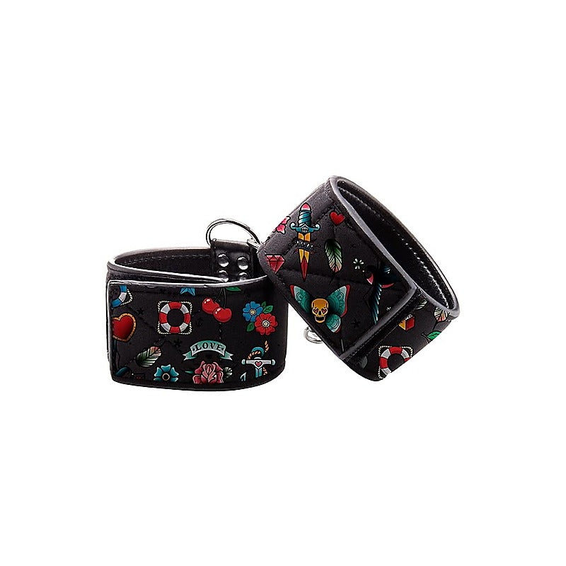 Old School Tattoo Style Printed Hand Cuffs by Shots Toys - Cuffs And Restraints