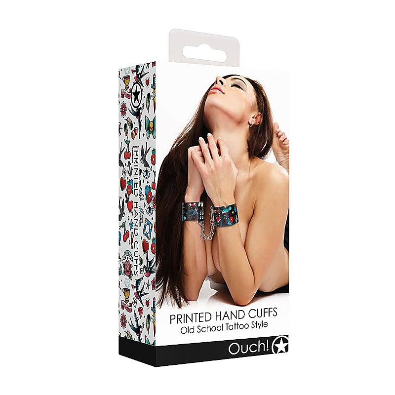 Old School Tattoo Style Printed Hand Cuffs by Shots Toys - Cuffs And Restraints