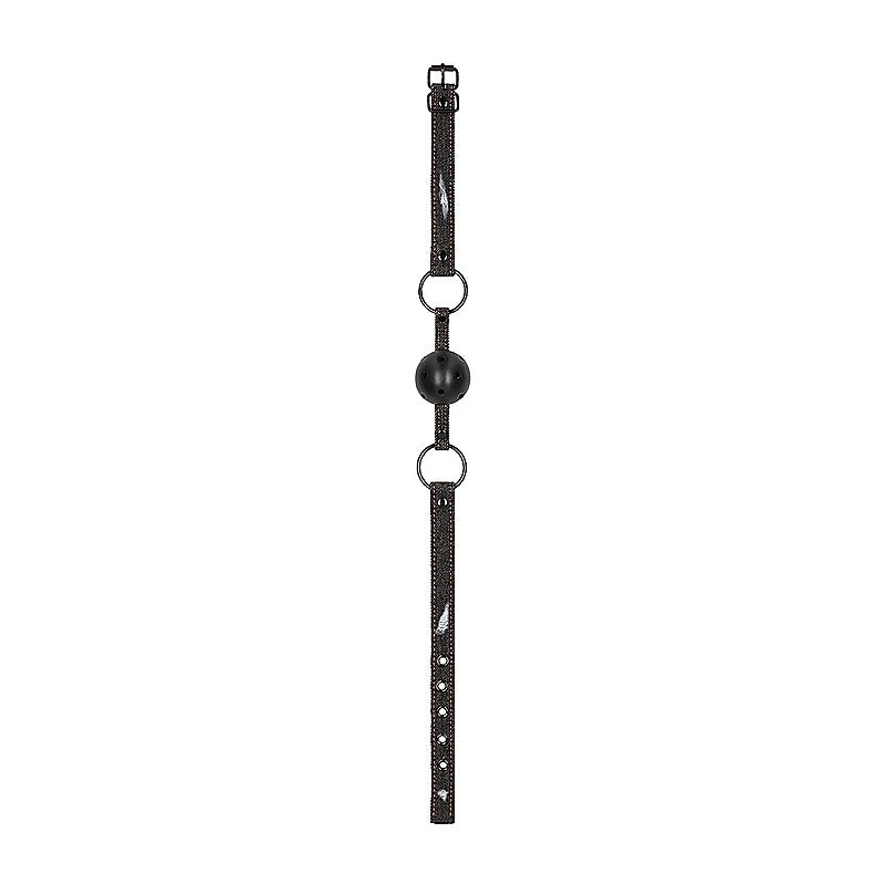 Breathable Ball Gag with Roughened Denim Straps - Bondage Gags and Bits