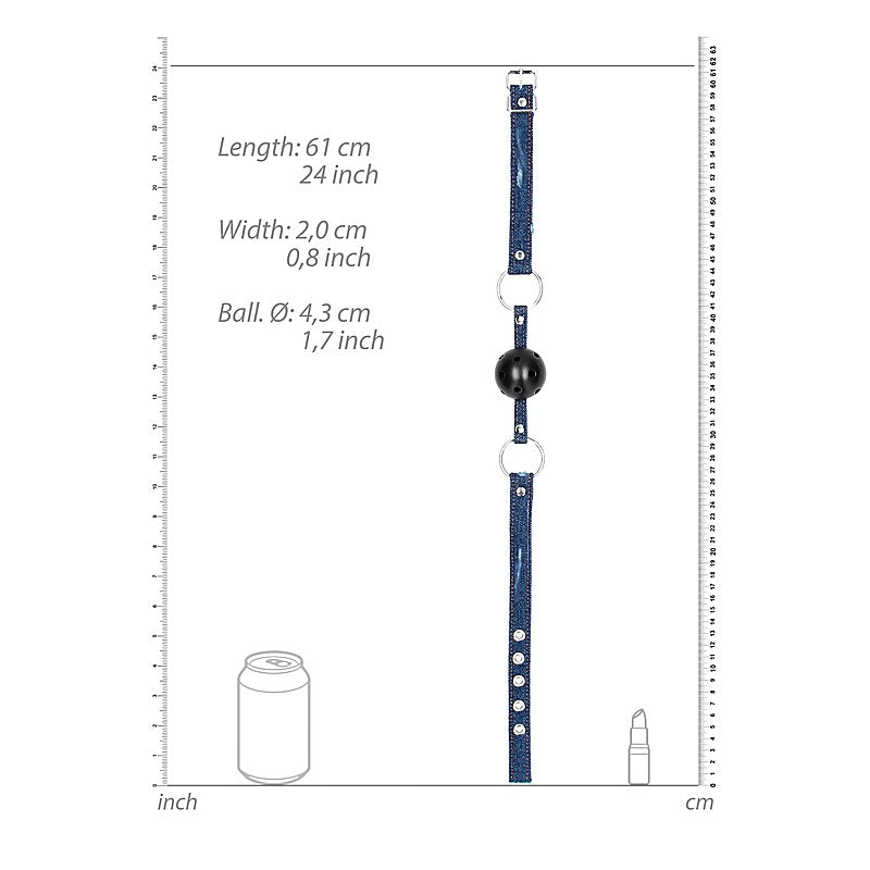 Breathable Ball Gag with Roughened Denim Straps - Bondage Gags and Bits