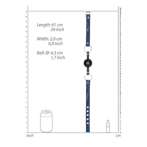 Breathable Ball Gag with Roughened Denim Straps - Bondage Gags and Bits
