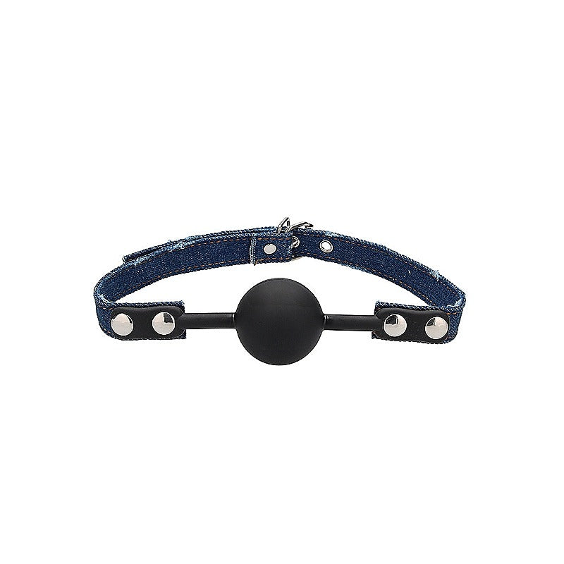 Silicone Ball Gag With Roughend Denim Straps by Shots Toys - Bondage Gags and Bits