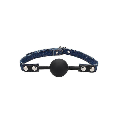 Silicone Ball Gag With Roughend Denim Straps by Shots Toys - Bondage Gags and Bits