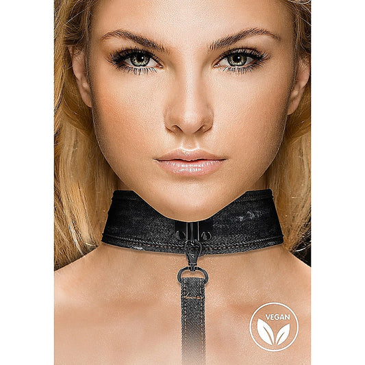 Denim Style Bondage Collar With Leash by Shots Toys - Collars and Leads