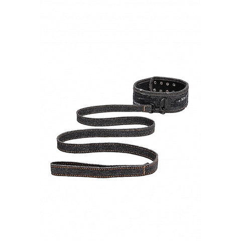Denim Style Bondage Collar With Leash by Shots Toys - Collars and Leads