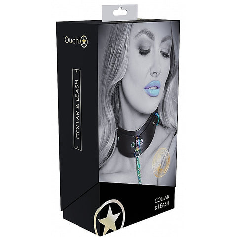 Ouch! Venice Collection BDSM Collar with Leash by Shots Toys - Collars and Leads