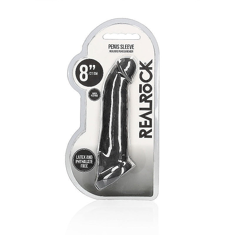 REALROCK 8 Inch Realistic Penis Extender with Cock Rings - Penis Sleeves and Extenders