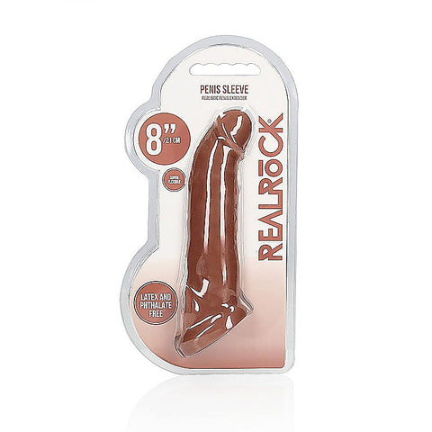 REALROCK 8 Inch Realistic Penis Extender with Cock Rings - Penis Sleeves and Extenders