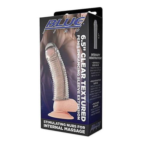 Blue Line 6.5 Inch Clear Textured Penis Enhancing Sleeve - Penis Sleeves and Extenders