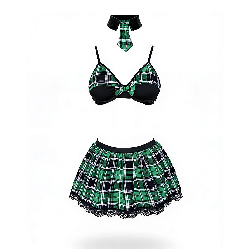 4 Piece Sexy School Girls Dress Set Green - Fancy Dress Ups