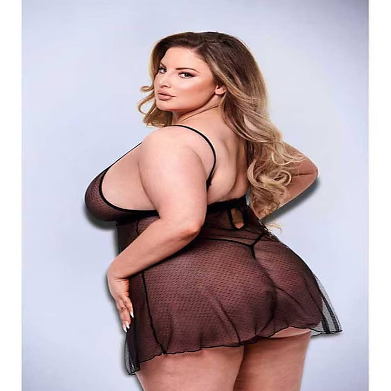 2 Piece Strappy Lace & Mesh Babydoll & G-String Set - Babydolls and Chemises
