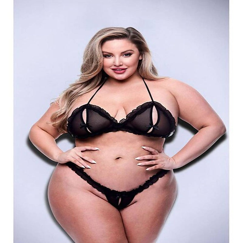 2 Piece Peek-A-Boo Bra & Crotchless G-String Set - Bras and Bra Sets