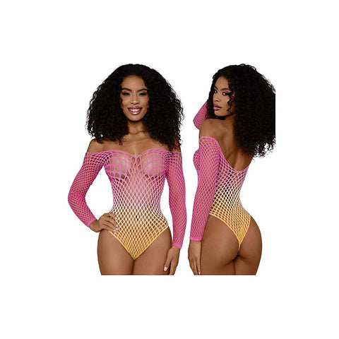Fishnet Off The Shoulder Ombre Bodysuit OS by Dream Girl