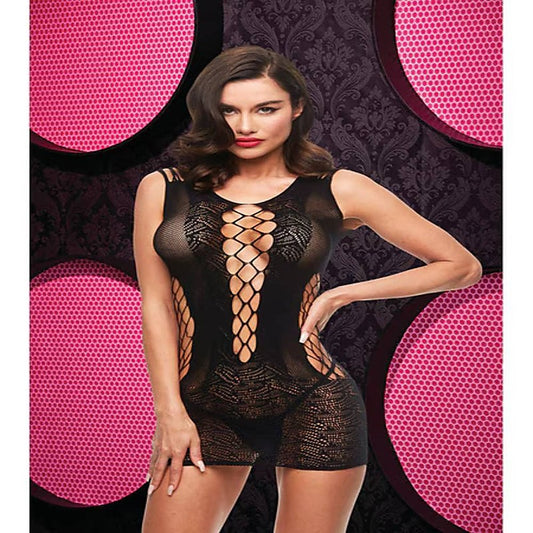 Lapdance Lingerie Lace And Fishnet Halter Dress - Body Stockings