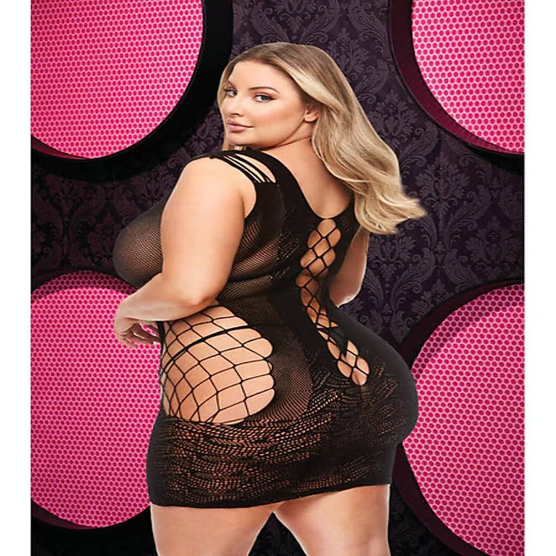 Lapdance Lingerie Lace And Fishnet Halter Dress - Body Stockings
