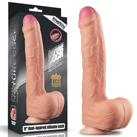 11 Inch Dual Layer Textured Silicone Cock by Lovetoy - Realistic Dildos