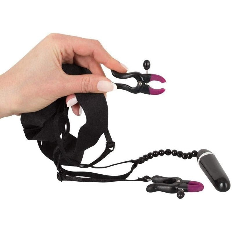 Bad Kitty Spreader String with Vibrator by Orion - Nipple and Clit Clamps