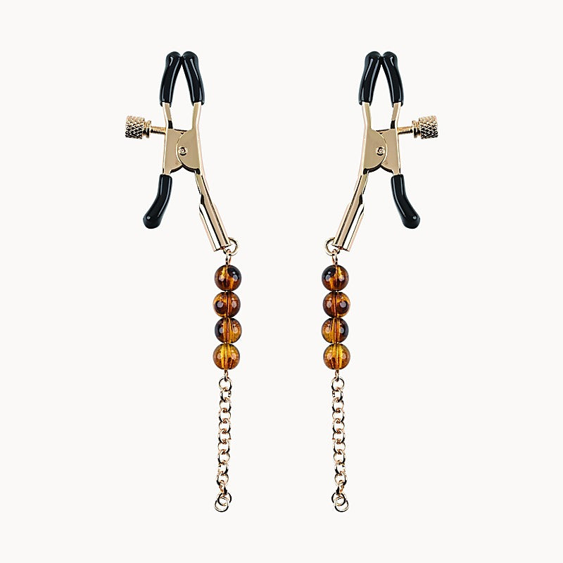 Amber Beaded Nipple Clamps by Sportsheets - Nipple and Clit Clamps