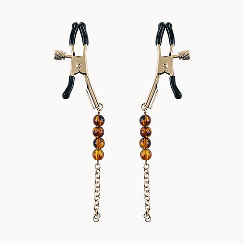Amber Beaded Nipple Clamps by Sportsheets - Nipple and Clit Clamps