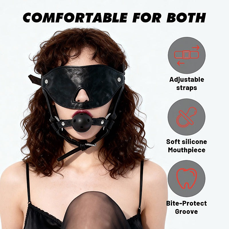 Blindfold Head Harness with Ball Gag by Chisa - Bondage Gags and Bits