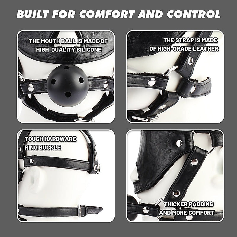 Blindfold Head Harness with Ball Gag by Chisa - Bondage Gags and Bits