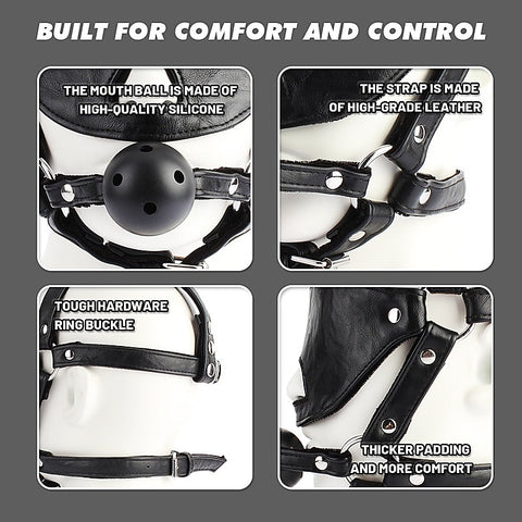 Blindfold Head Harness with Ball Gag by Chisa - Bondage Gags and Bits