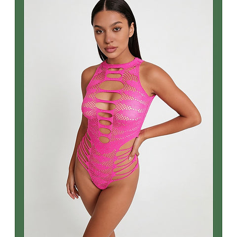 Strappy Rhinestone Sleeveless Bodysuit by Love In Leather - Teddies and Bodysuits