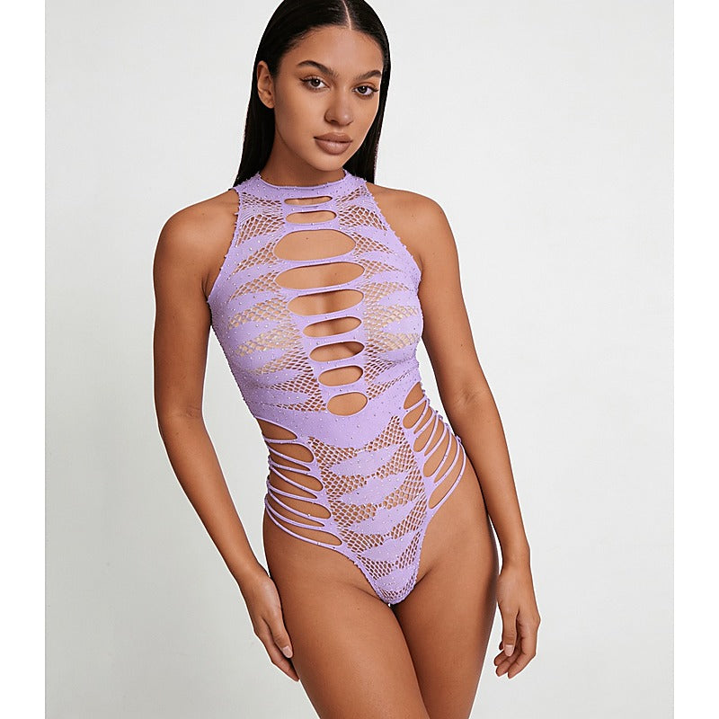 Strappy Rhinestone Sleeveless Bodysuit by Love In Leather - Teddies and Bodysuits