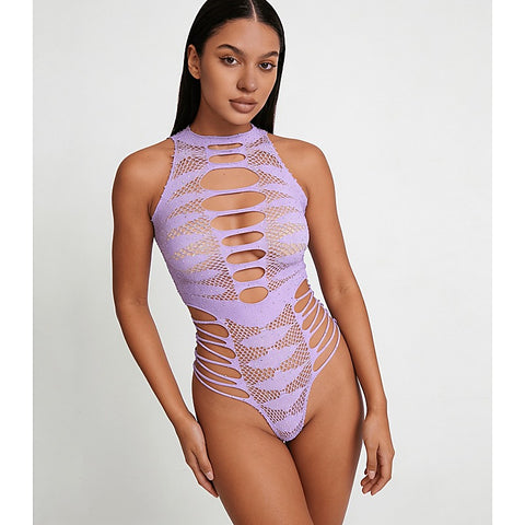 Strappy Rhinestone Sleeveless Bodysuit by Love In Leather - Teddies and Bodysuits