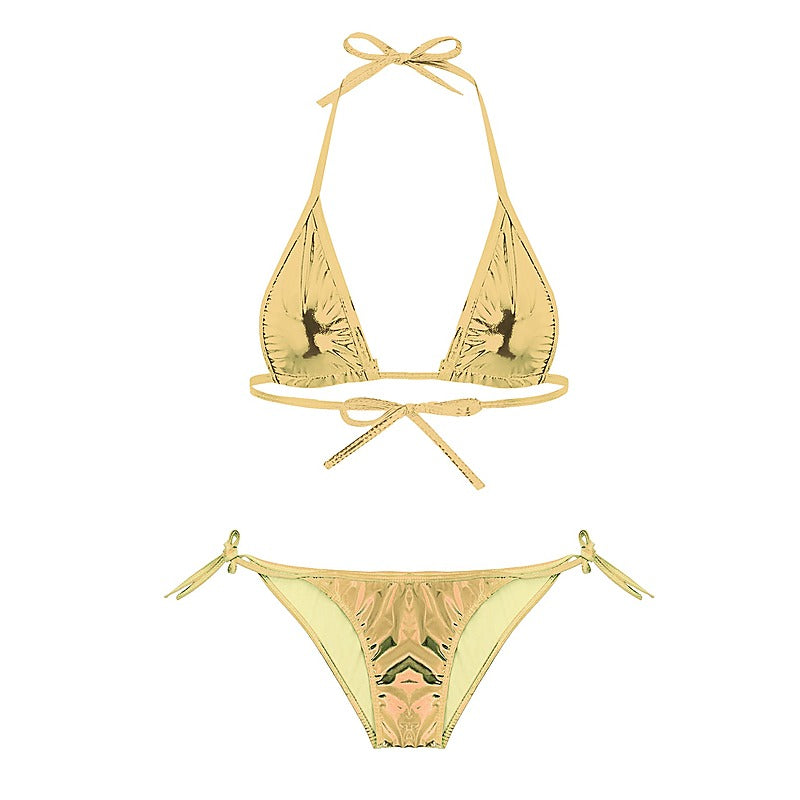 Metallic Ruched Tie Side Micro Bikini by Love In Leather - G-Strings, Panties and Shorts