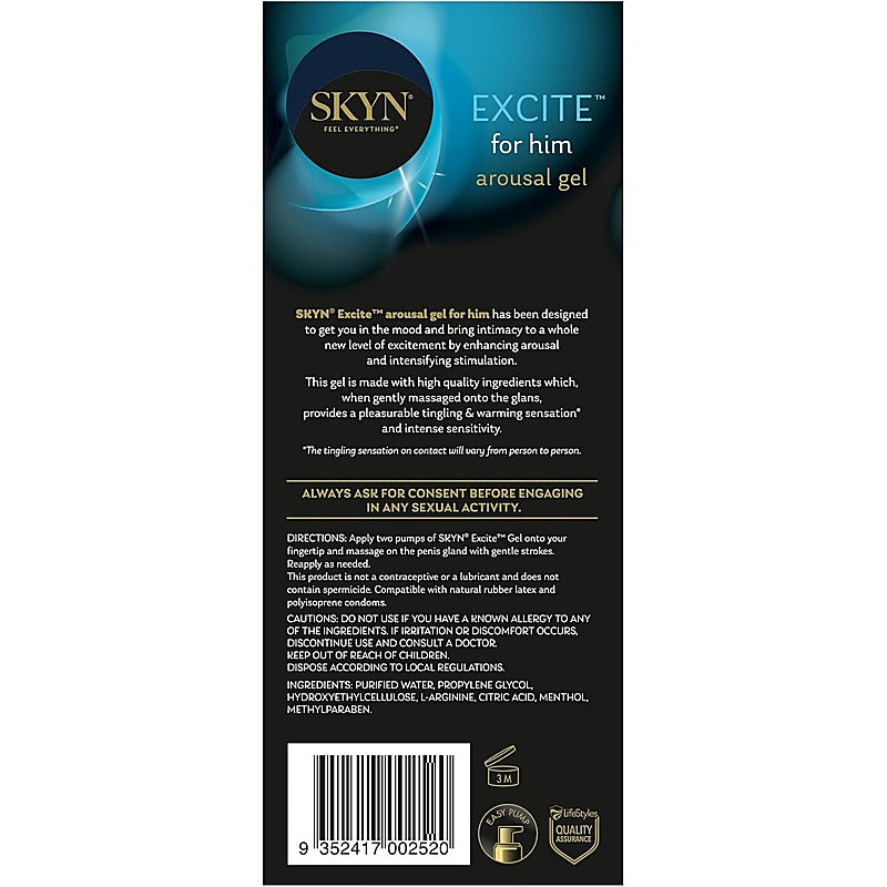 Ansell SKYN Excite Arousal Gel For Him 15ml Penis Enhancement Gel - Delay and Excite Sprays