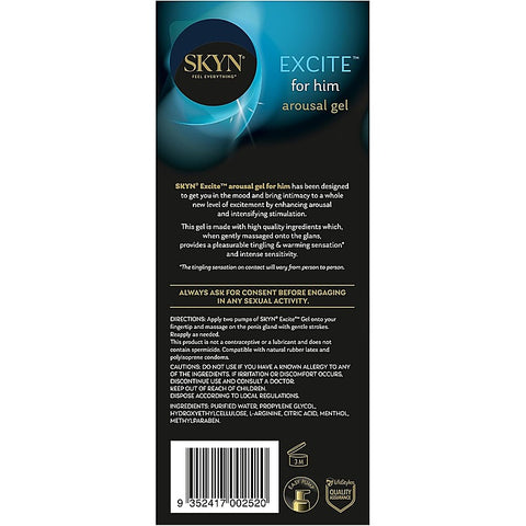 Ansell SKYN Excite Arousal Gel For Him 15ml Penis Enhancement Gel - Delay and Excite Sprays