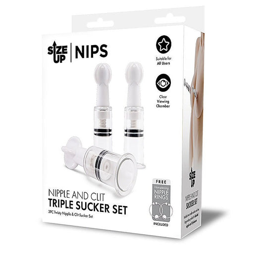 Size Up Nipple and Clit Triple Sucker Set Sucker Set - Clit Ticklers and Pulsators