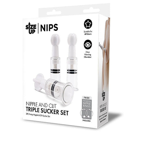 Size Up Nips Nipple and Clit Triple Sucker Set - Clit Ticklers and Pulsators