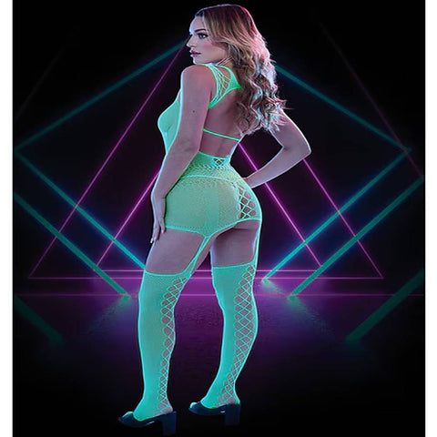 Glow In The Dark Fishnet Keyhole Bodystocking - Body Stockings