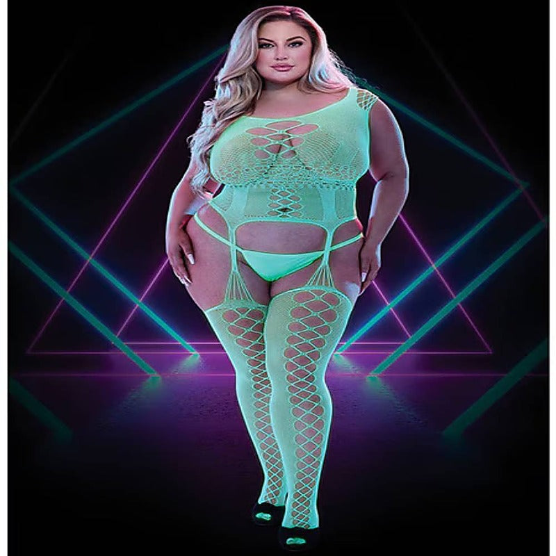 Glow In The Dark Fishnet Keyhole Bodystocking - Body Stockings